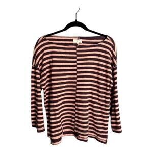 Lou & Grey Pink Purple Striped Boat Neck Top Medium